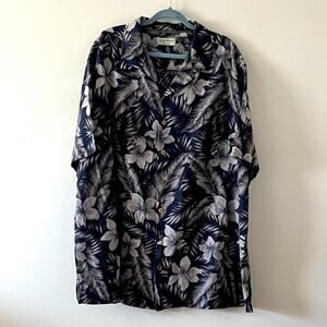 Caribbean Pure Silk Mens Hawaiian Blue Grey Tropical Floral Shirt sz 3XT